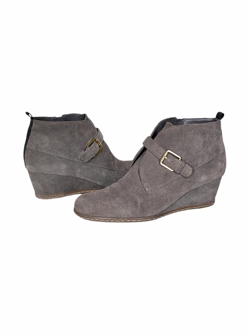 Franco Sarto Amerosa Gray Suede Wedge Ankle Boots Buckle Booties Size 10